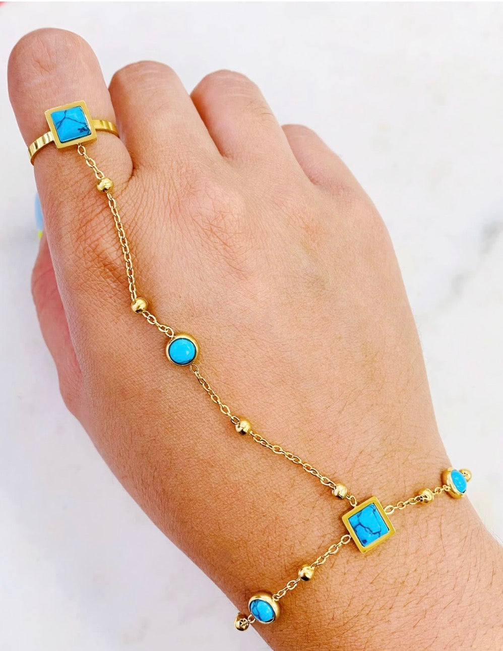 Pulsera de anillo / Esencia Esmeralda💚 y Turquesa🩵
