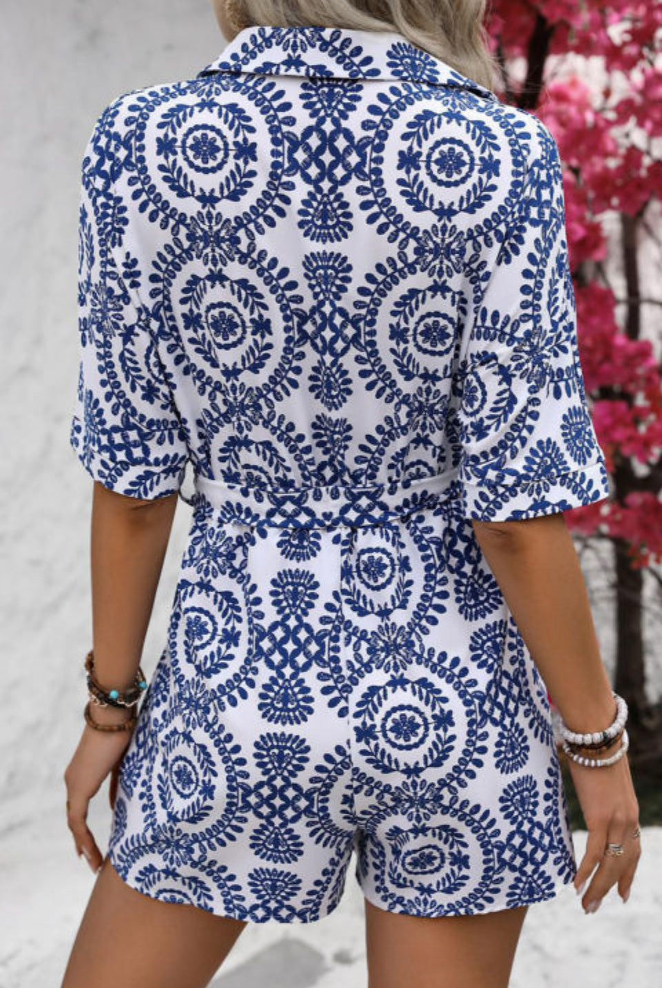 Blue Printed Short Romper