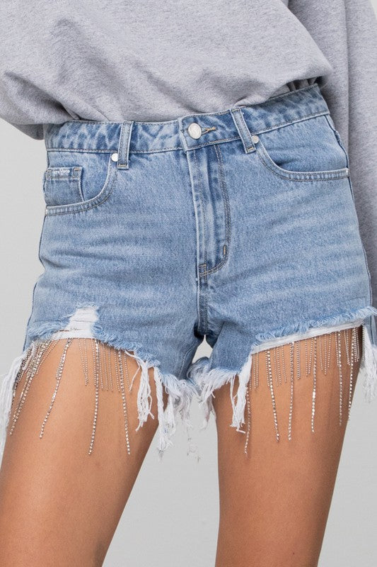 RHINESTONE DENIM SHORTS